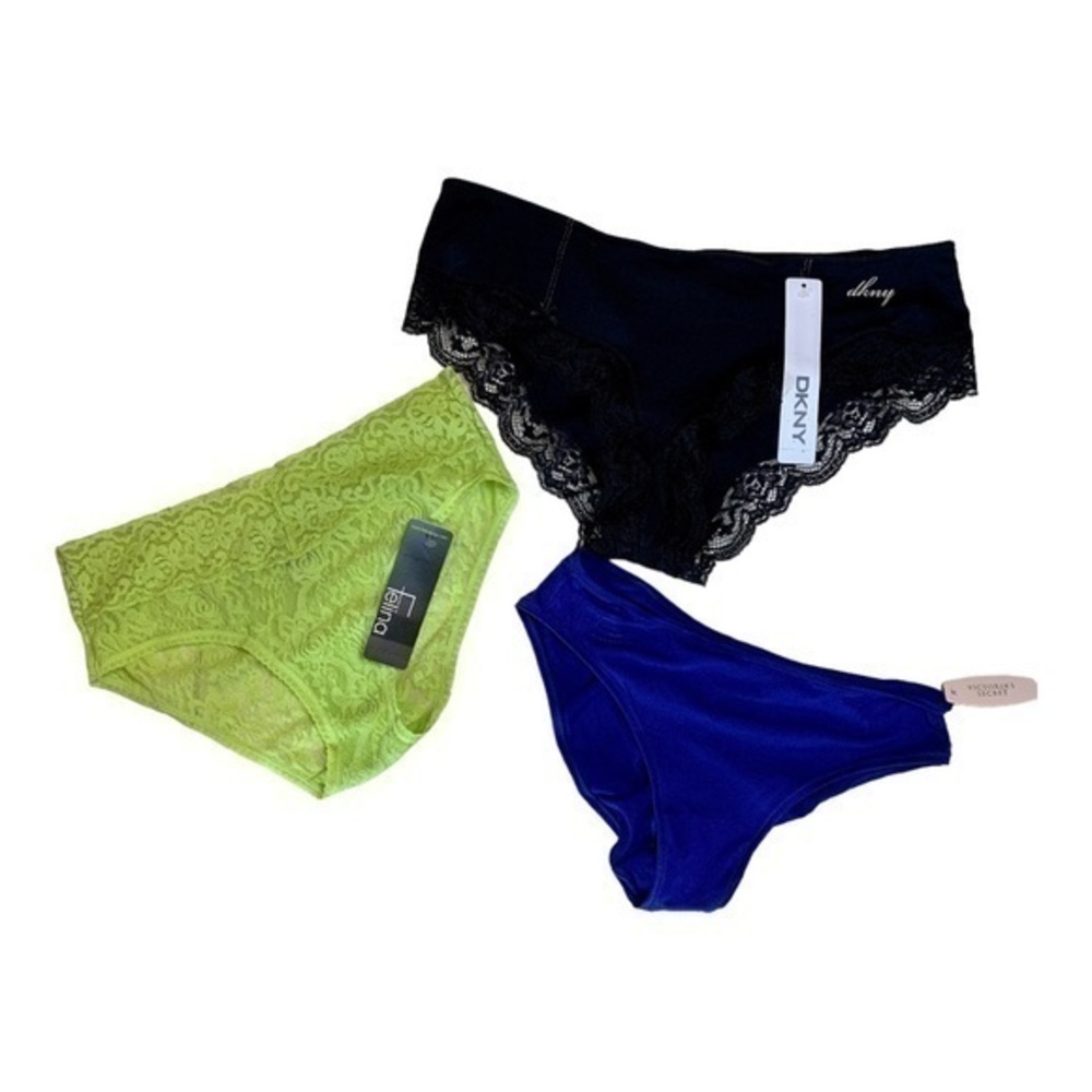 Panty Bundle 3 Pairs Victoria’s Secret Tanga, DKNY and Felina Hipsters Size L